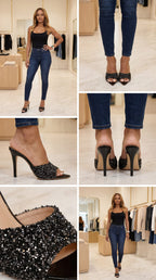 Black Mid Heel Sandals